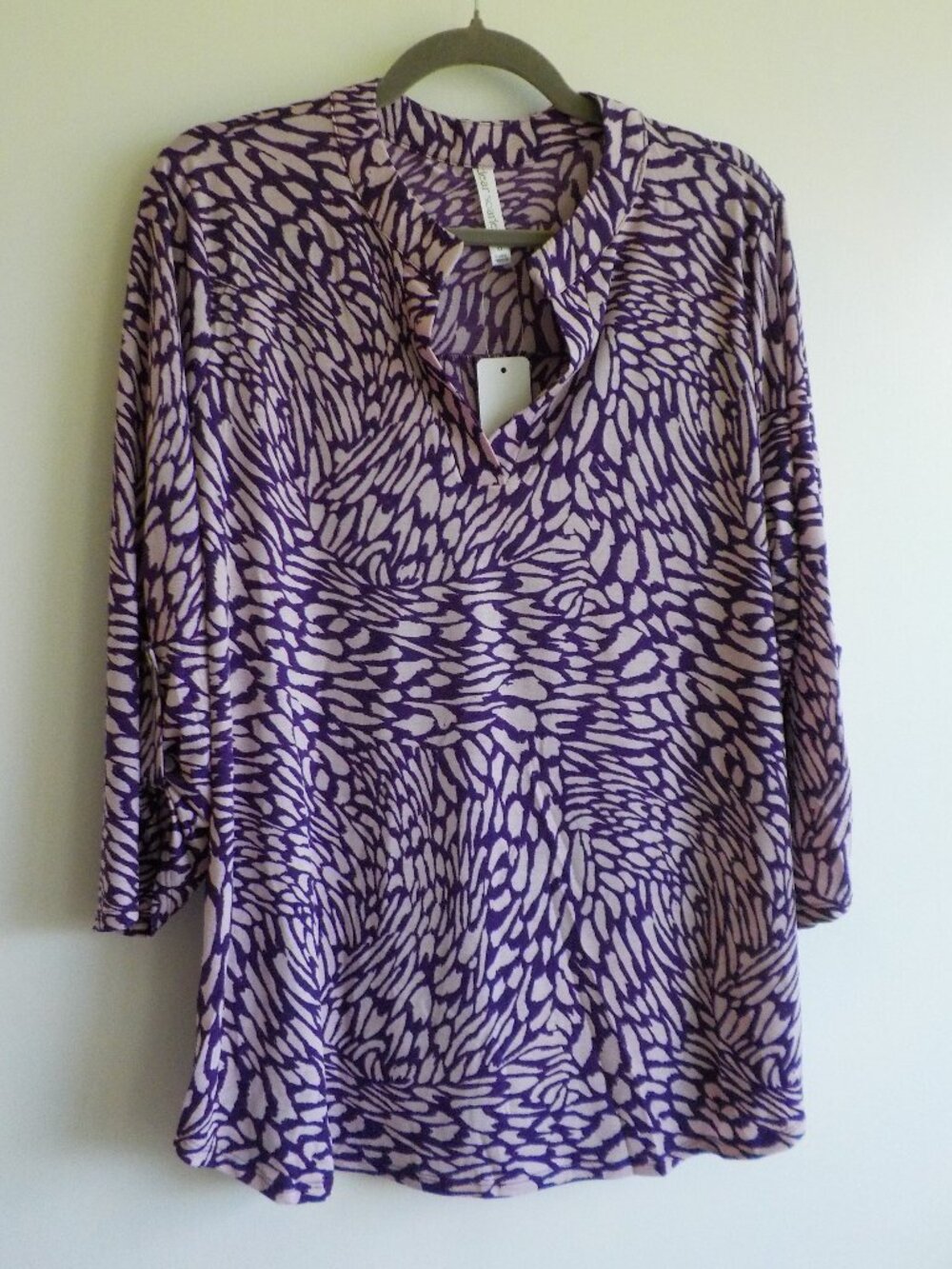 Purple Patterned V-Neck Women's Blouse